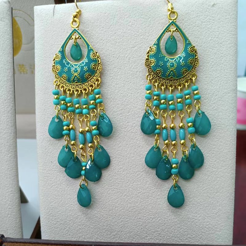 1 paire de boucles d'oreilles pendantes en alliage plaqué avec perles et pampilles style rétro Ig_voghion.com