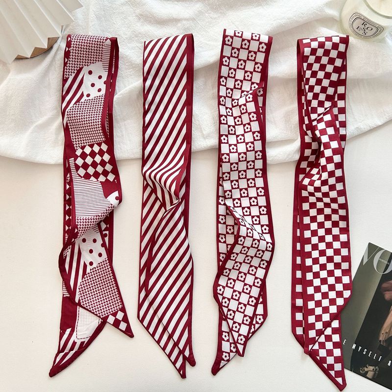 Sommer neuer rot gestreifter französischer minimalistischer dünner langer schmaler Haargummiband-Multifunktionshalsschal_voghion.com