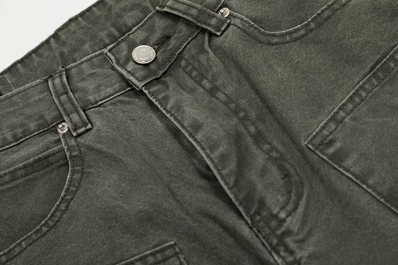 Gewaschene Cargo-Jeans mit mehreren Taschen im amerikanischen Stil für Herren, Street Fashion Ins, lockere, lässige, einfarbige, gerade lange Hosen_voghion.com
