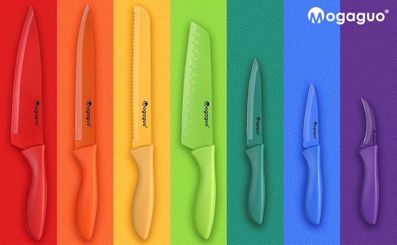 Professional Kitchen Knife Set 14pcs Rainbow Dishwasher Safe Sharp Stainless Steel With Sheaths Non Stick Blade Guards_voghion.com