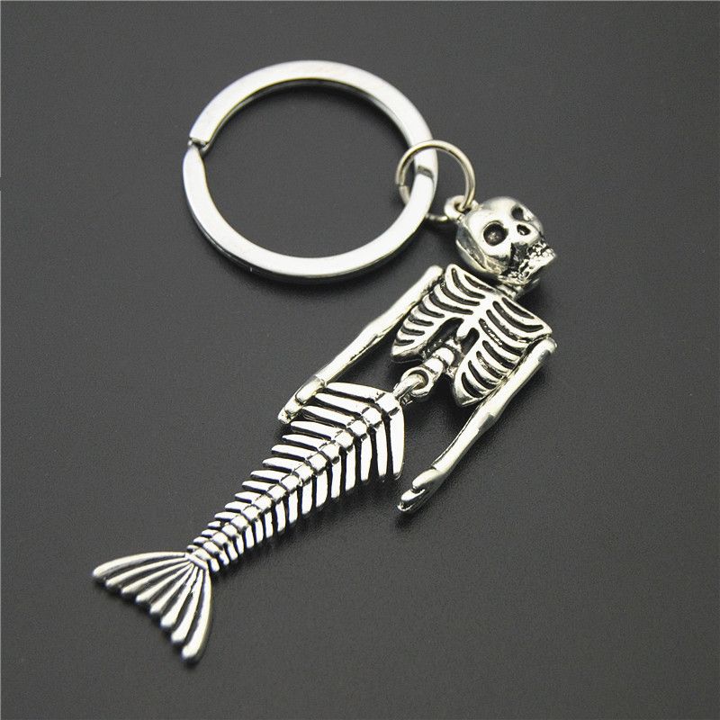 Portachiavi teschio di sirena in argento antico per istruzione e ufficio_voghion.com