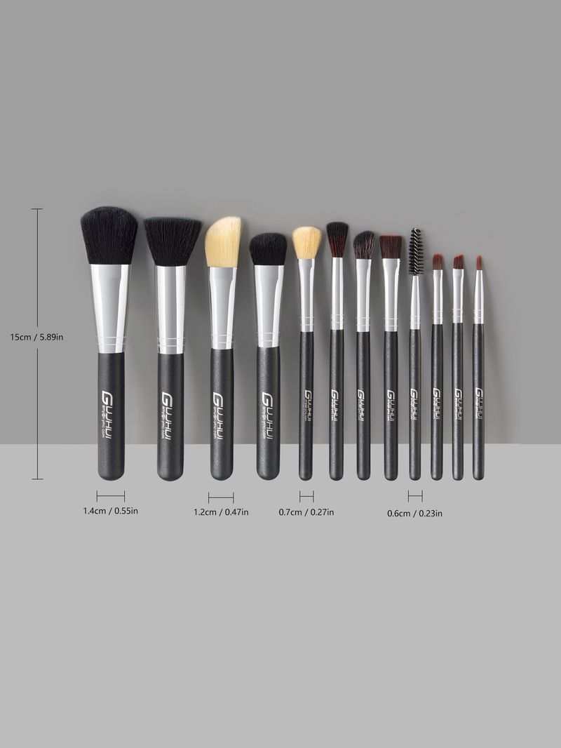12 pcs black makeup brush set including blush brush, powder brush, contour brush GUJHUI factory direct sale_voghion.com