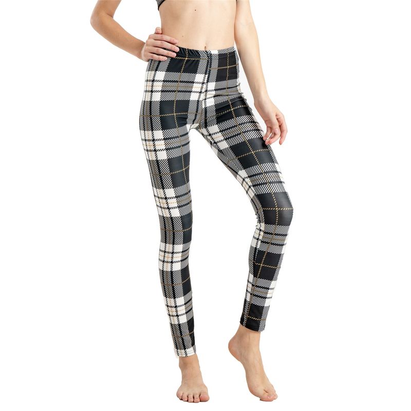 Leggings sportivi elastici a nove punti con stampa scozzese a righe alla moda da donna_voghion.com