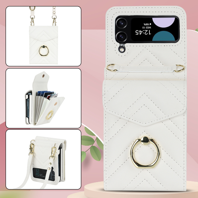 Suitable for the new Samsung ZFlip3 oblique organ mobile phone case folding ZFlip4 small fragrance ring mobile phone leather case_voghion.com