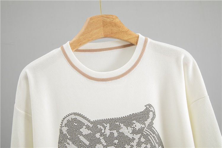Ensemble en tricot imprimé léopard et strass pour femme : pull et pantalon surdimensionnés, deux pièces_voghion.com