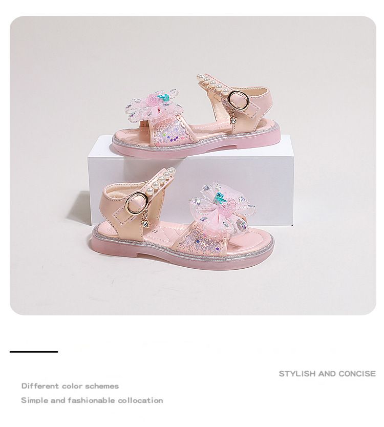 Madre e bambini Commercio estero scarpe per bambini 2024 estate nuove ragazze moda perle fiocco principessa sandali bambine scarpe da spiaggia_voghion.com