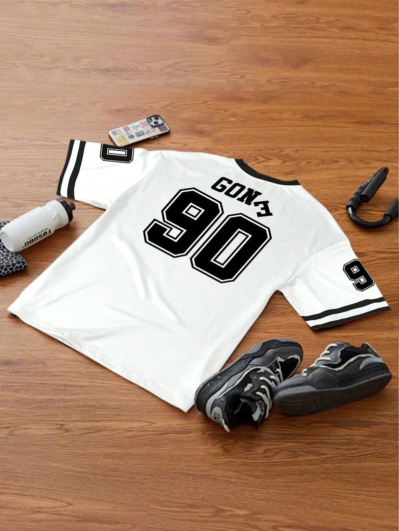Herrenbekleidung Y2K New Retro Nr. 90 Bedrucktes T-Shirt für Herren, V-Ausschnitt, kurzärmelig, Fußball-Sporthemd, groß, locker, kurzärmelig, Unisex_voghion.com