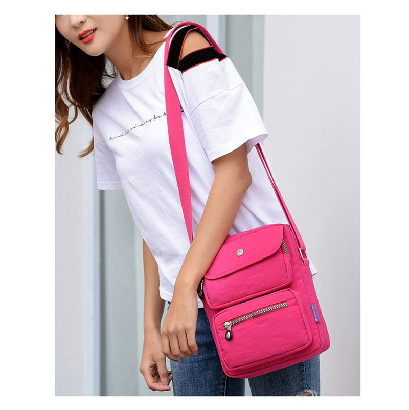 Lihao Borsa a tracolla da viaggio a tracolla in nylon multitasca tinta unita da donna-albicocca_voghion.com