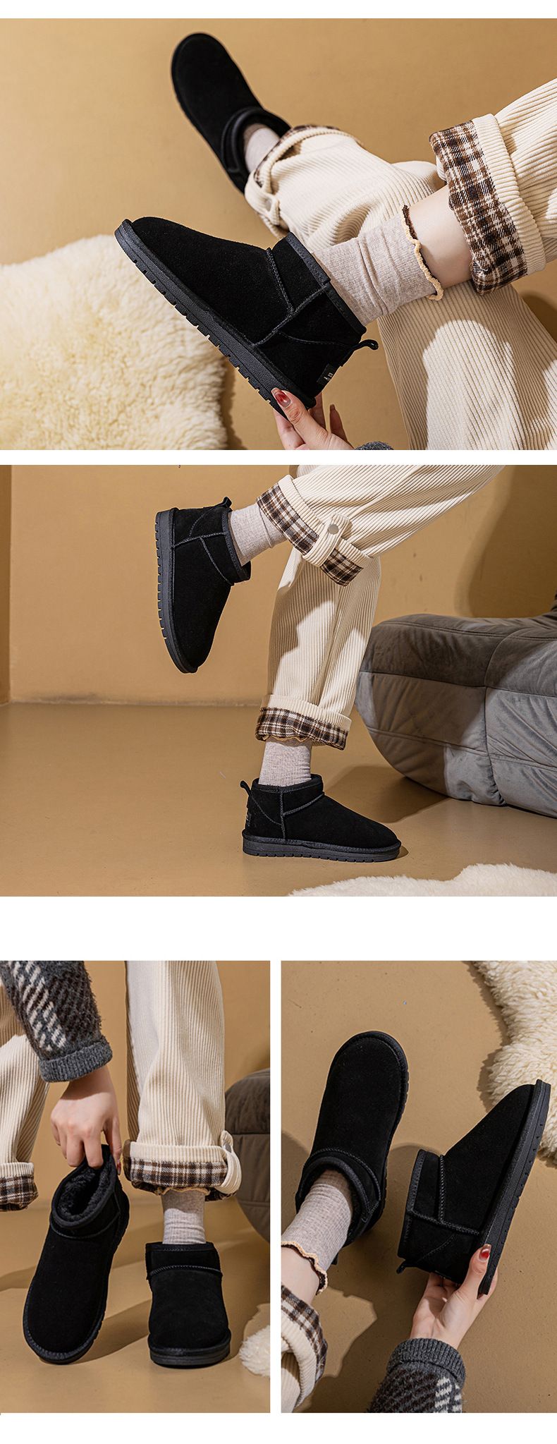 Pioggia invernale stesso stile neve donna, pelle di pecora integrata, nuovo modello 2025, calde mini scarpe in vera pelle di cotone,_voghion.com