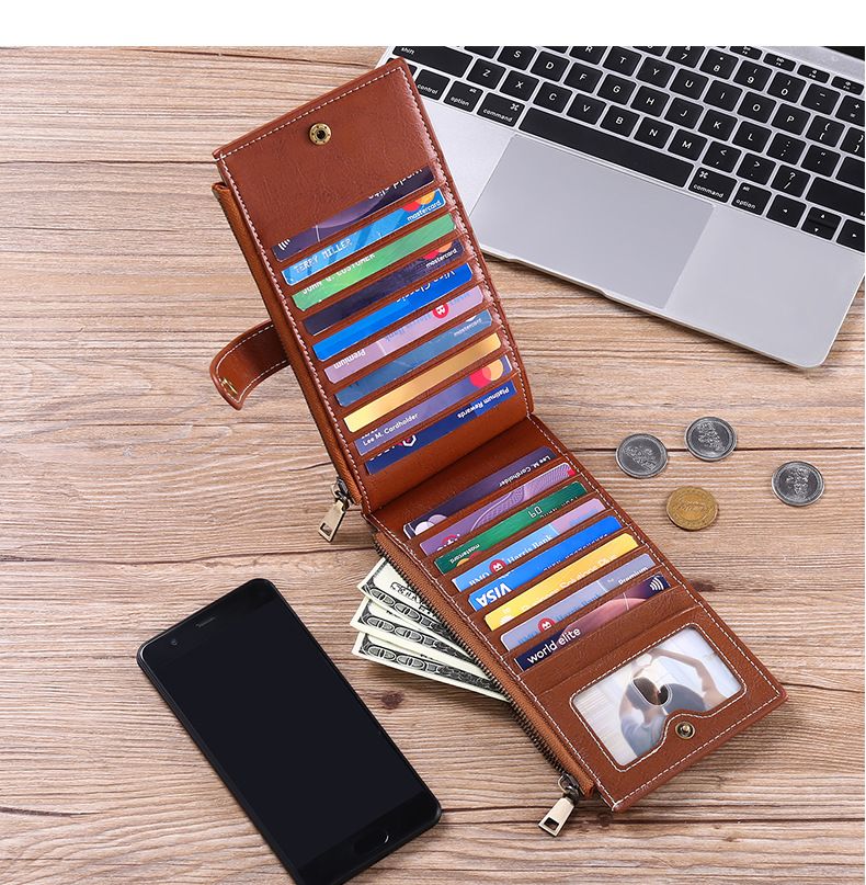 Large Capacity Women's Oil Wax Cowhide Vintage Card Bag Multi-Card Zipper Mobile Phone Bag Multifunctional Wallet_voghion.com