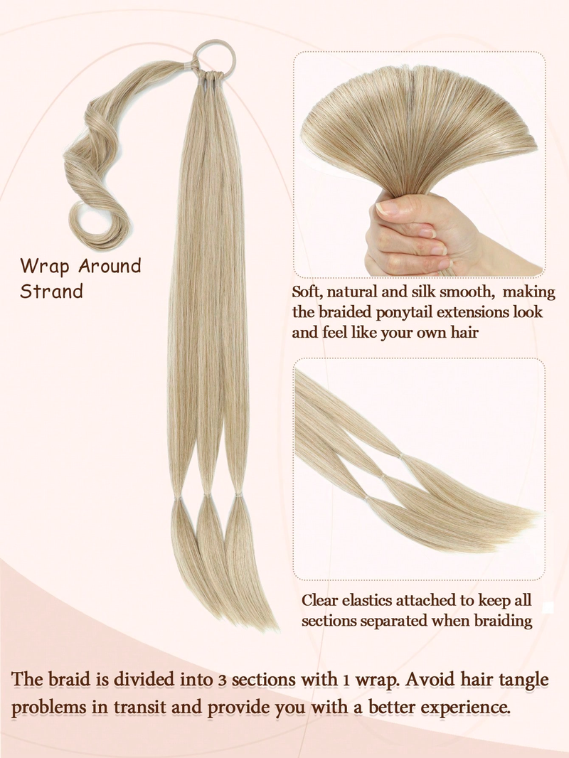 Pagarinājums ar elastīgu kaklasaiti taisni gluds aptinums ap bizi Matu pieaudzēšana zirgaste Dabīgs mīksts sintētisks šinjons_voghion.com