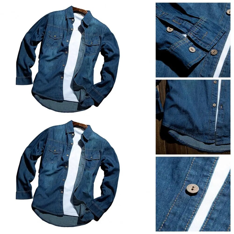 Trendy Knöpfe Match Hose Cardigan Herren Jeanshemd Mantel_voghion.com