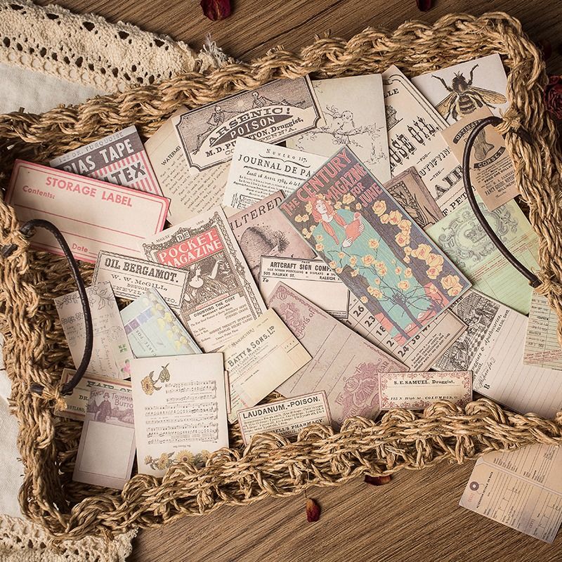 Stationery Sticker Junk Journal Retro Material Handbook Sticker Pack Posters Pictorial English Bills Music Sheet Old_voghion.com