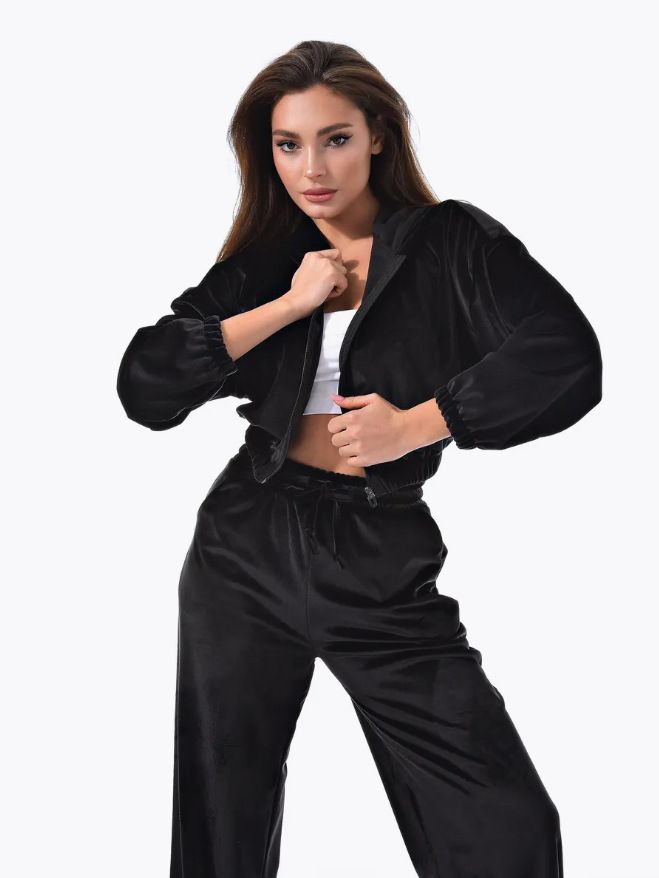 Russland 2025 Herbst Winter Lässige Sportswear Samt Zipper Top Zwei-Stück Set Für Frauen_voghion.com