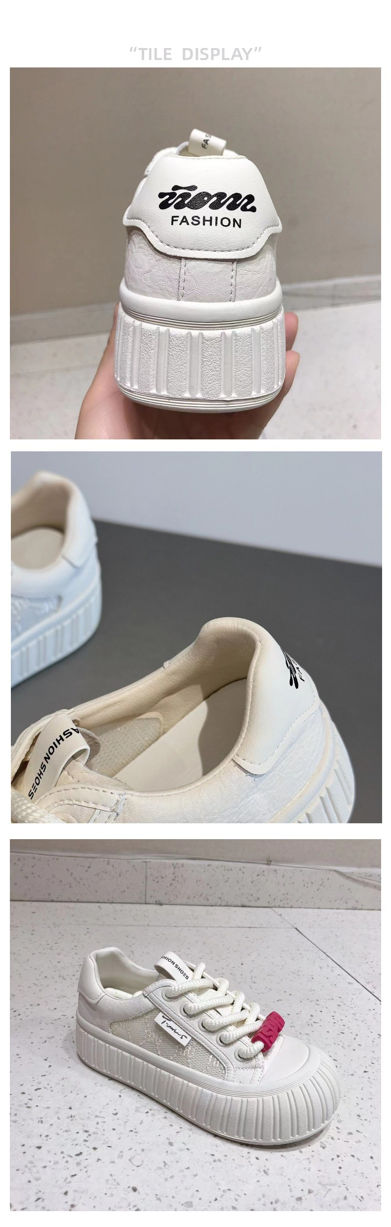 Kleines Weiß aus echtem Leder für Damen im Jahr 2024, neues, atmungsaktives Keks-Mesh mit dicker Sohle, vielseitiges Farbblockbrett_voghion.com