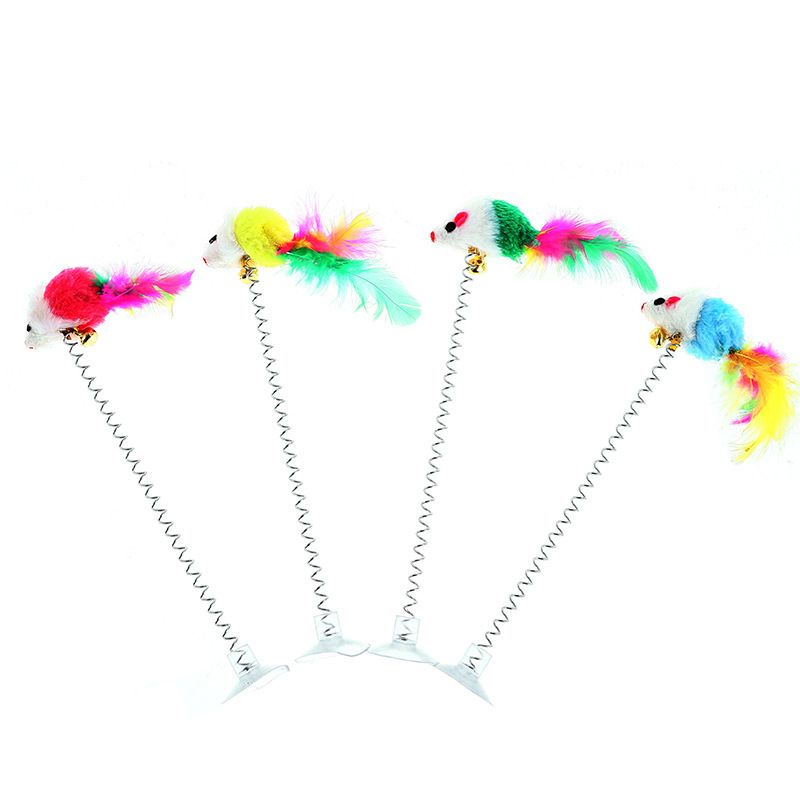 Hachi Swinging Colorful Suction Cup Spring Mouse Teaser Wand With Bell Cat Toy_voghion.com