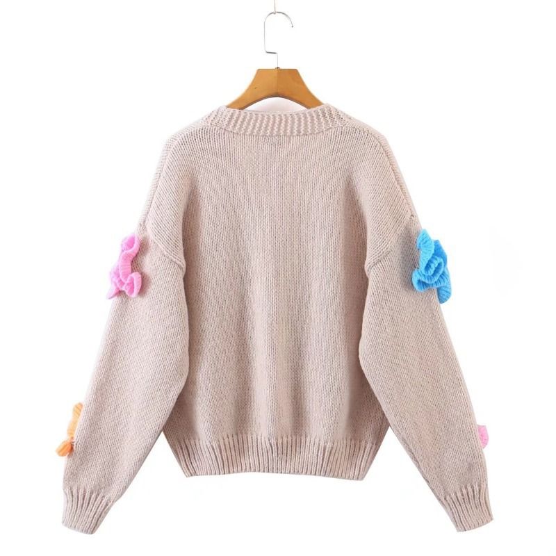 Cardigan en tricot épais et doux, style dessin animé mouton, coupe ample, pour femme, collection automne 2024_voghion.com