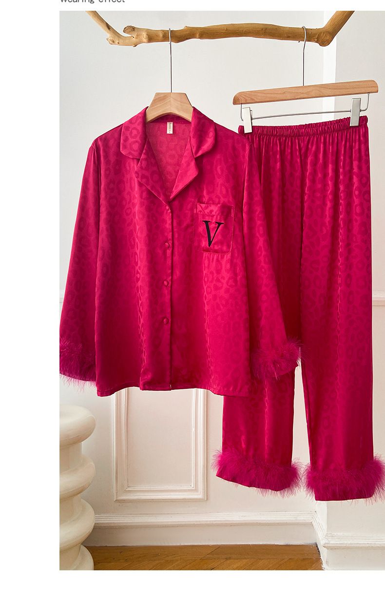 Damenbekleidung Hochwertiger, lockerer Federpyjama im Frühjahr und Herbst, langärmelige Eisseide, im Frühjahr und Herbst als Hauskleidung tragbar_voghion.com