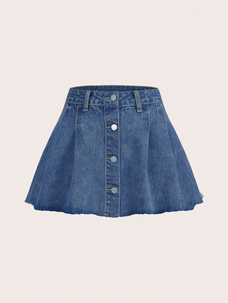 Gonna corta in denim plissettata, dolce, fresca e piccante per donna, che snellisce la vita, in stile college_voghion.com