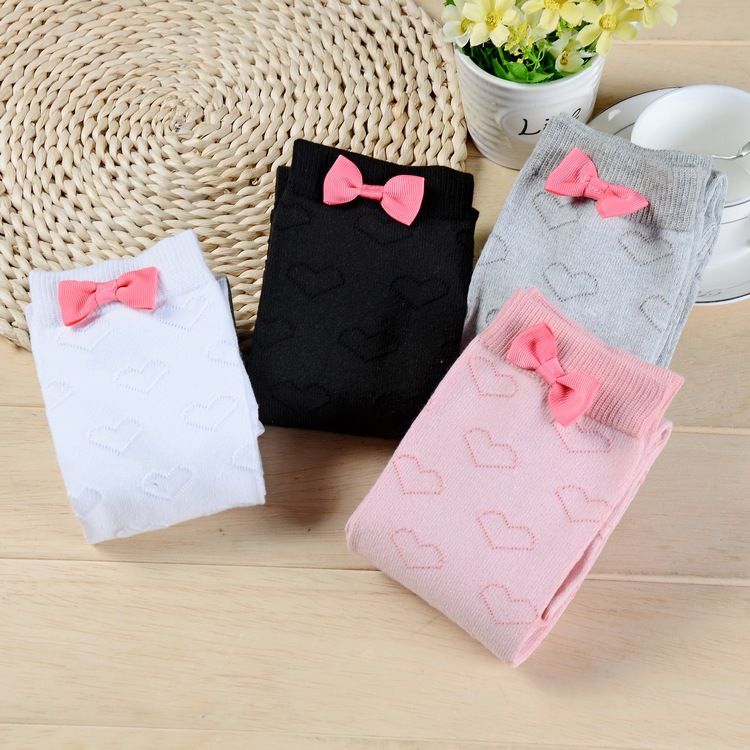 Spring And Autumn College Style New Combed Cotton Bowknot Long Over-the-Knee Heart High Tube Slouch JK Socks For Women_voghion.com
