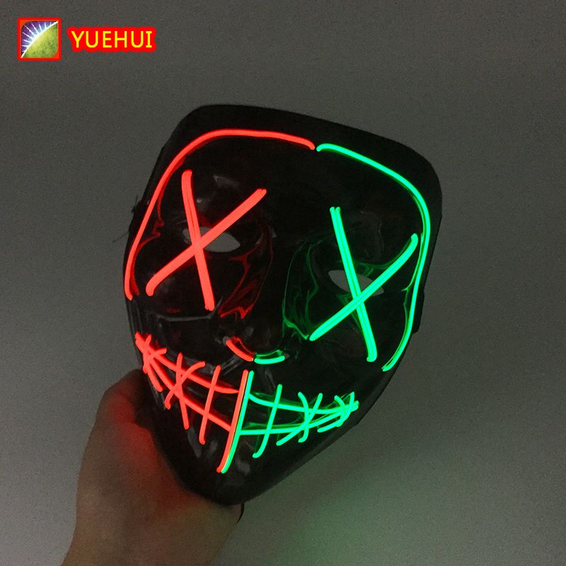 Wireless Mixed Colors Halloween Glowing Scary Face Mask Luminous LED Purge Mask Horror Light Up Mask Adult Cosplay Props Costume_voghion.com