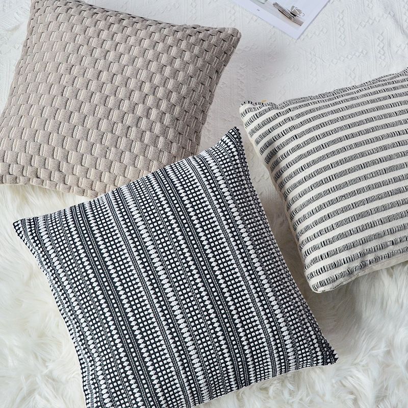 Funda de cojín de estilo étnico tejida en mezcla de lino, funda de almohada decorativa bohemia para sofá, casa de familia, hotel, decoración bohemia._voghion.com