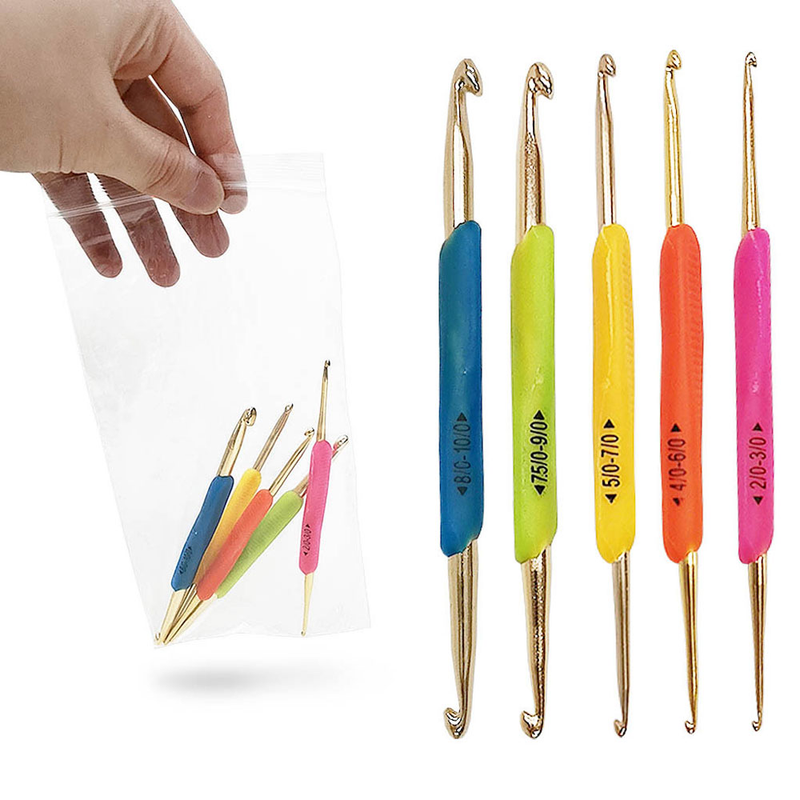 Sweater Needle DIY Knitting Tool TPR Soft Adhesive Double ended Aluminum Crochet Needle Set of 5 Pieces_voghion.com