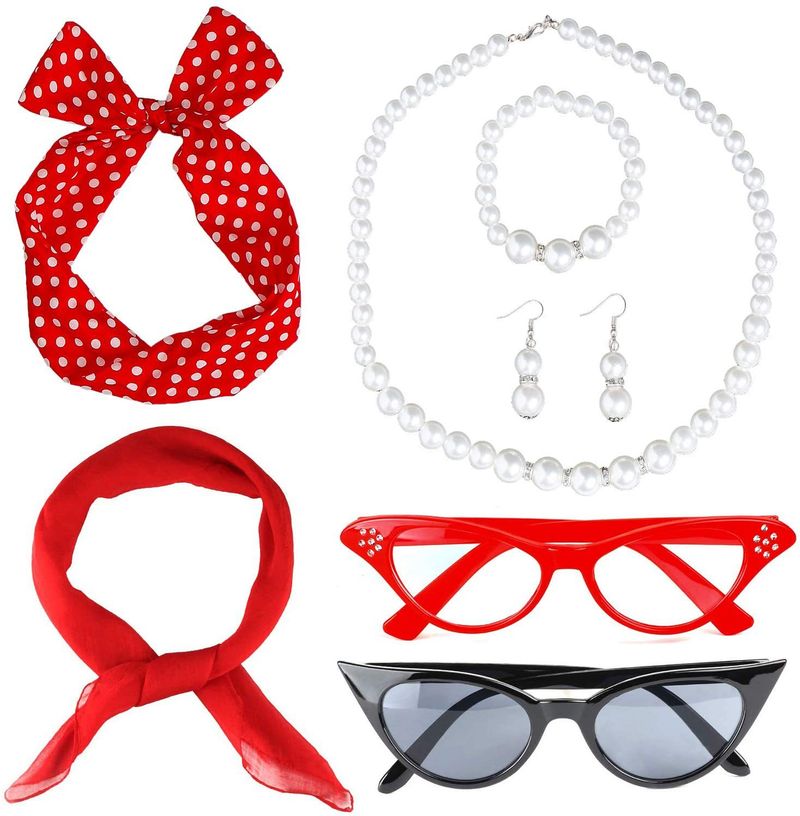 Halloween Party Cosplay Retro 1950s Dress Up Polka Dot Earrings Earrings Headband Set_voghion.com