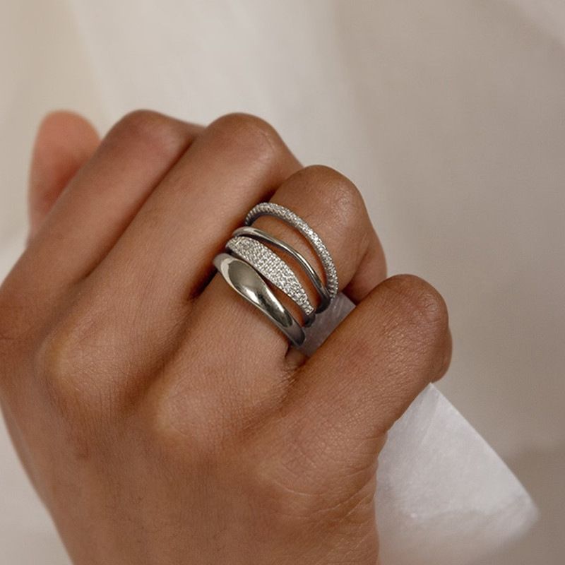 Cao Shi Simple Plain Ring Four Piece Set With Zircon Classic Jewelry For Engagement And Wedding Rings_voghion.com