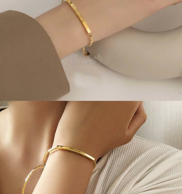 Bracciale in acciaio al titanio con lettere dorate, fatto a mano, alla moda, versatile, semplice, personalità, nicchia_voghion.com