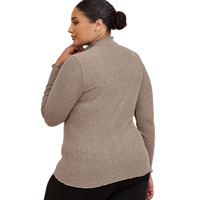 Einfarbiger Damenpullover in großen Größen, halber Rollkragenpullover, schmale Basis und langärmeliger Strick_voghion.com