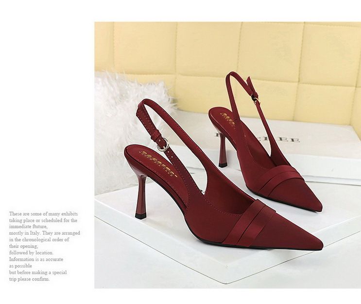 Pointed Satin Stiletto High Heels Hollowed-out Back Strap Sandals_voghion.com