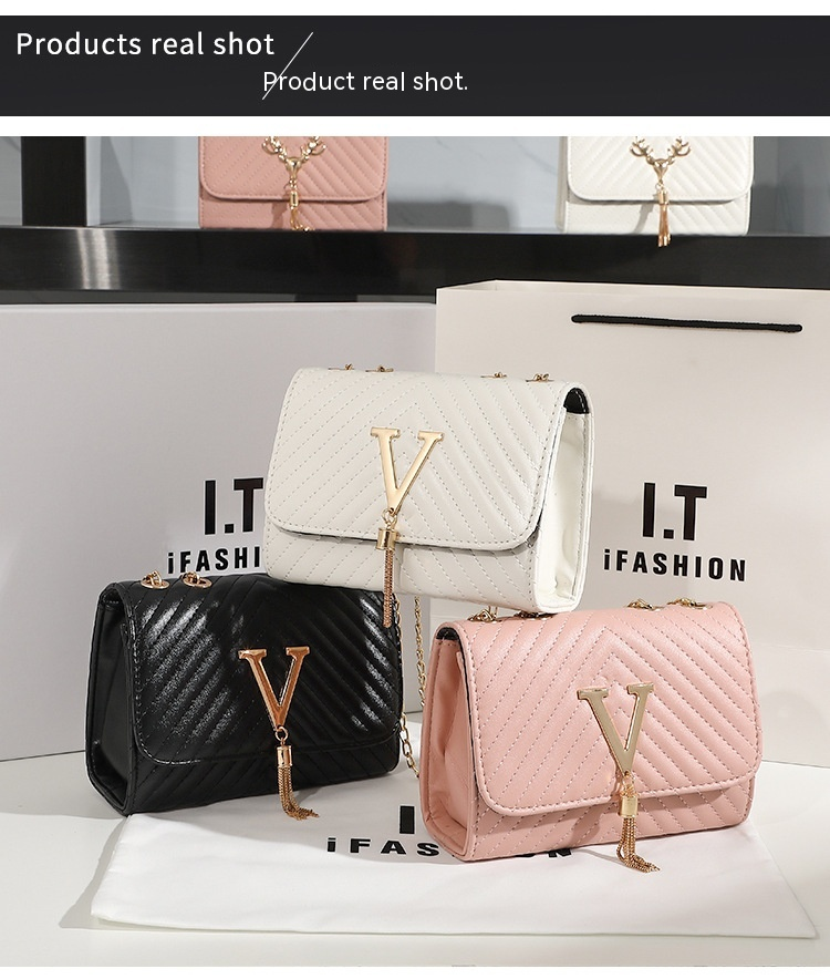 Borsa a tracolla ricamata a righe semplice e versatile di nuova tendenza della moda 2024 con borsa a tracolla singola a spalla con decorazione a nappa a forma di V_voghion.com