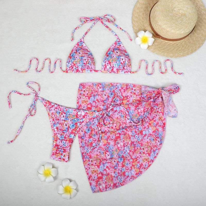 Vêtements pour femmes Jupe en gaze Fendue Bikini de Vacances Maillot de Bain Sexy Imprimé Bikini Ensemble Trois Pièces_voghion.com