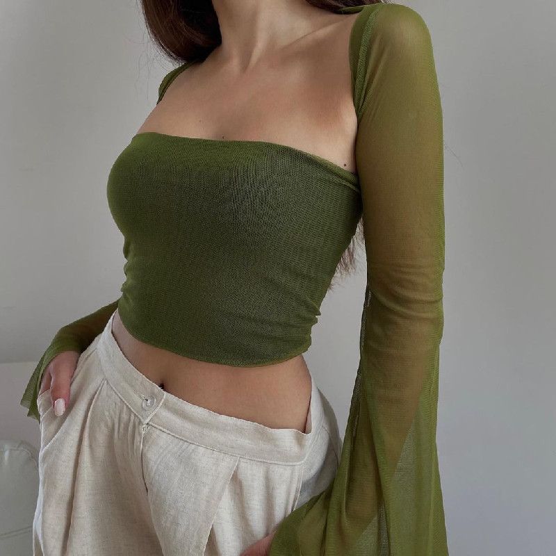 K Traje feminino moderno estilo europeu e americano; Conjunto de duas peças Pure Desire; Camisola justa; Blusa de manga comprida_voghion.com