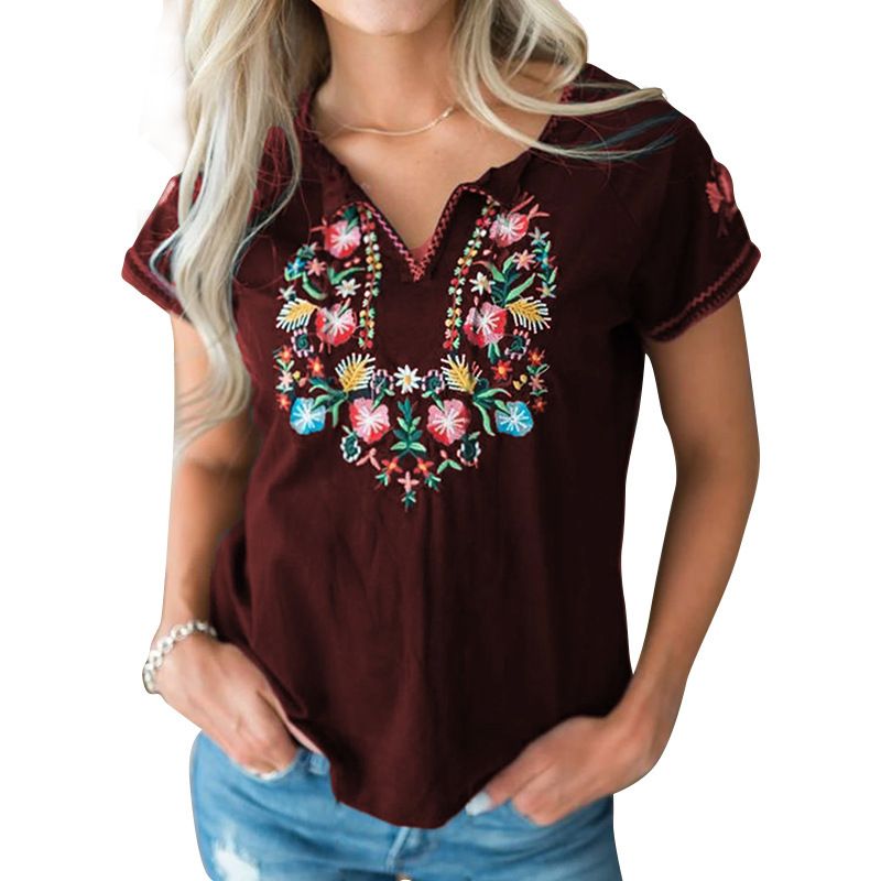 women's clothing casual embroidered short-sleeved T-shirt _voghion.com