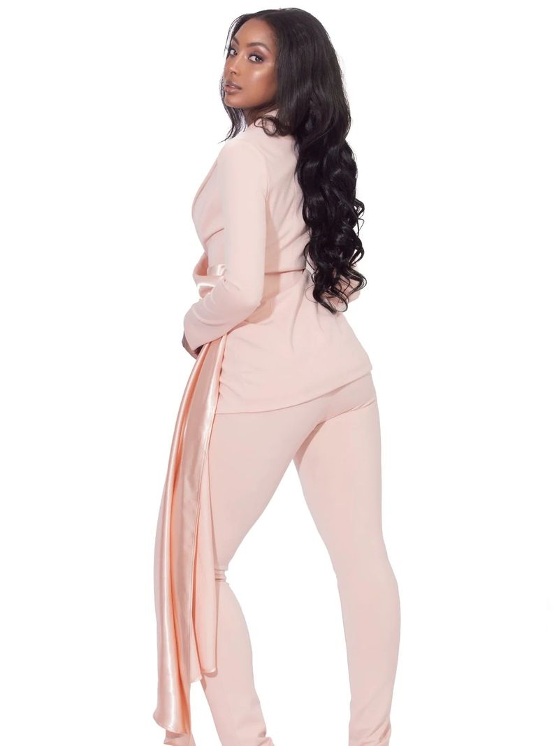 Women's sexy suit jacket two-piece solid color casual long-sleeved lapel button _voghion.com