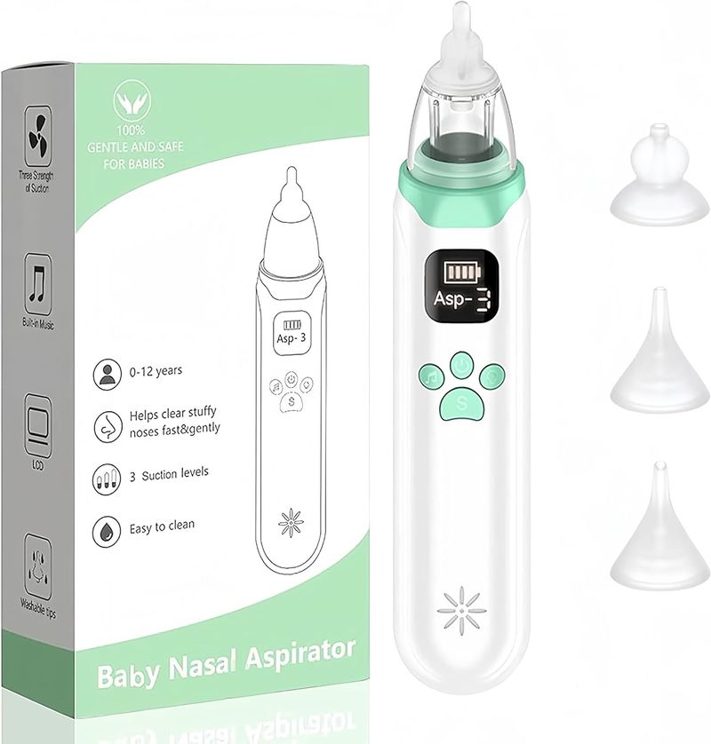 Aspiratore nasale - Eliminatore di congestione Silenzioso, facile da pulire, aspiratore nasale per bambini, ricaricabile tramite USB, adatto a bambini di diverse età_voghion.com