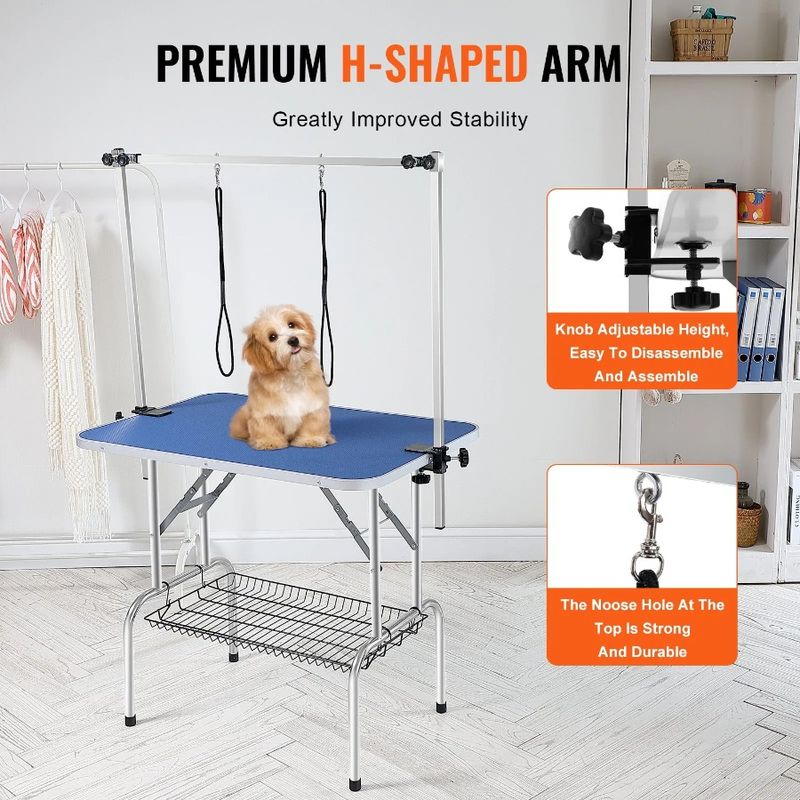 Tavolo da toelettatura medio per cani, supporto per toelettatura, 36''x24'', morsetto per cani e animali domestici, di piccole dimensioni, per braccia, due pieghevoli._voghion.com
