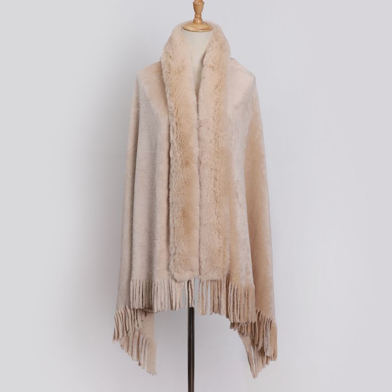 Large shawl scarf with double flanged pile collar fringe_voghion.com