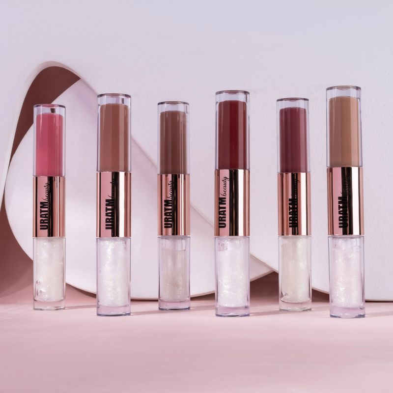 Brilho labial com acabamento duplo, brilho labial fosco em camadas perolado e glitter, não mancha facilmente e dura muito tempo sem desbotar._voghion.com