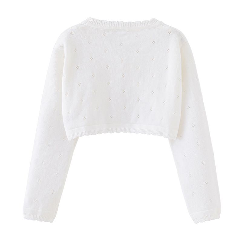 Cardigan élégant en tricot pour fille avec nœud et châle – Robe d'été légère et formelle pour 8 à 16 ans (blanc/rose/jaune)_voghion.com