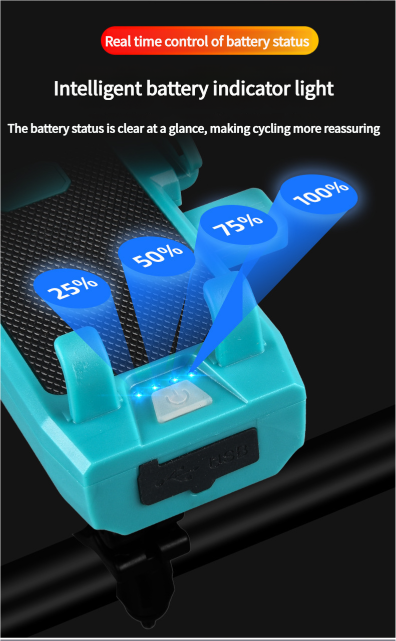 Fahrrad-Frontlicht Elektrische Hupe Ladetelefonhalter Hohe Helligkeit Taschenlampe Rennrad Mit FY-330_voghion.com