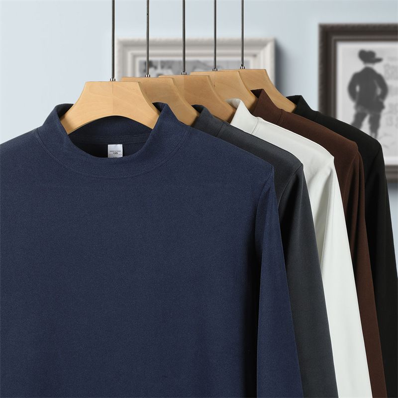 Halbrollkragen Herren Bottoming Shirt Doppelseitiger Samt Deutscher Samt Herbstkleidung Herbst und Winter Thermounterwäsche Einfarbig Lässig Lang_voghion.com
