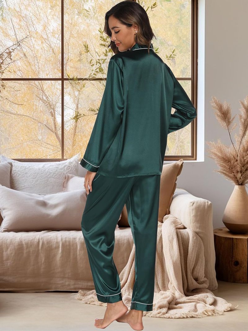 Intimates New Ice Pamas Two Piece Suit Long Sleeved Silk Large Size Women's Home Clothes_voghion.com
