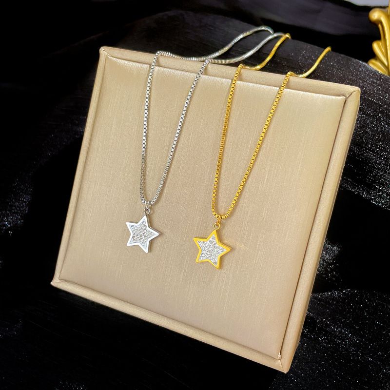 【Acciaio al titanio a corpo intero】 Collana in vero oro nella stella pentagonale estremamente semplice fornace a vento, maglia ins femminile_voghion.com