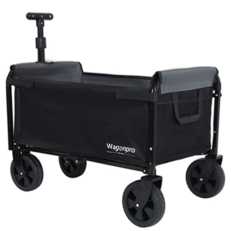 All-in-One Convertible Folding Camping Wagon Cart: Bench Seat, Storage Compartment & Included Dog Tether, Black/Gray_voghion.com