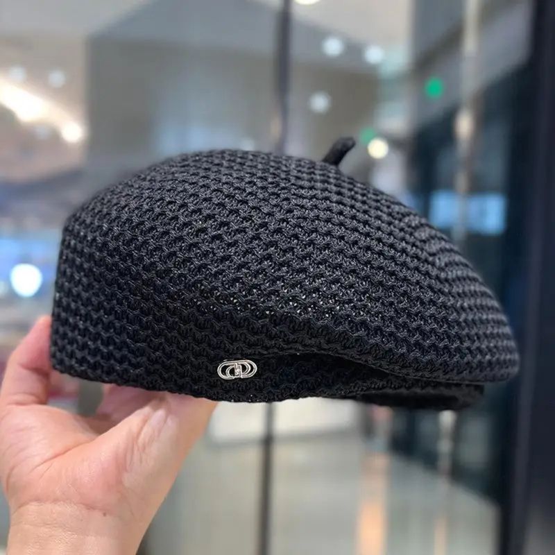 Mode Damer Plisserat papper Halm Basker Sommar Mjölk Siden Stickad Andas Stor konstnär Mode Målarhatt_voghion.com