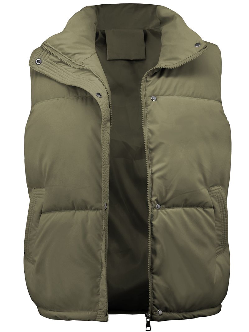 Women's Clothing Quilted Vest With Stand Collar Warm Padded Sleeveless Jacket For Winter, Lightweight Polyester Fill Zip Front Casual Office Wear_voghion.com