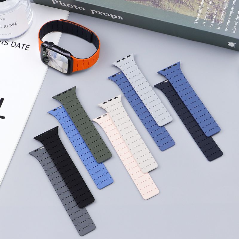 Ισχύει για AppleWatch Applewatch 987654 Iwatch Ultra Μαγνητικό λουράκι σιλικόνης με αντίθεση χρώματος_voghion.com
